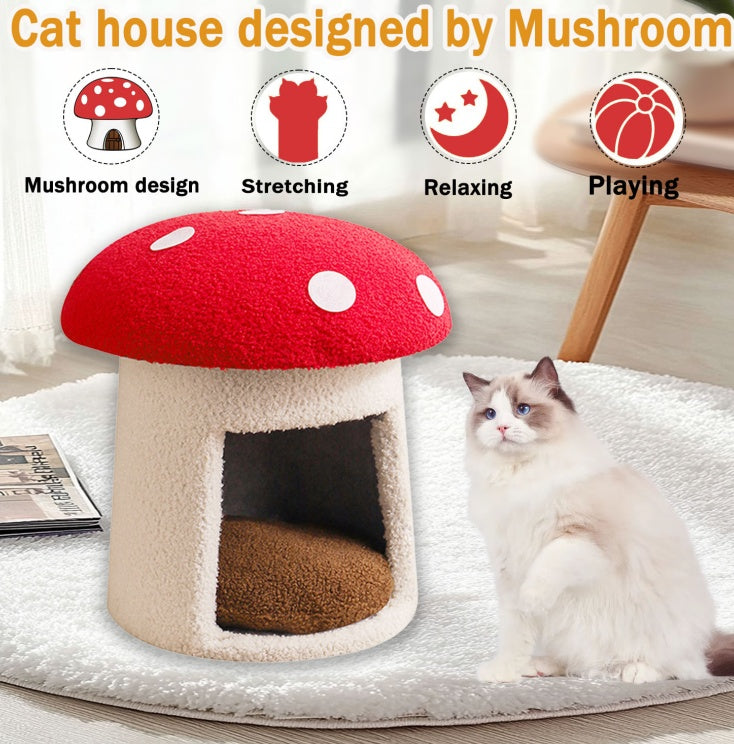 Red Umbrella Mushroom Cat Bed