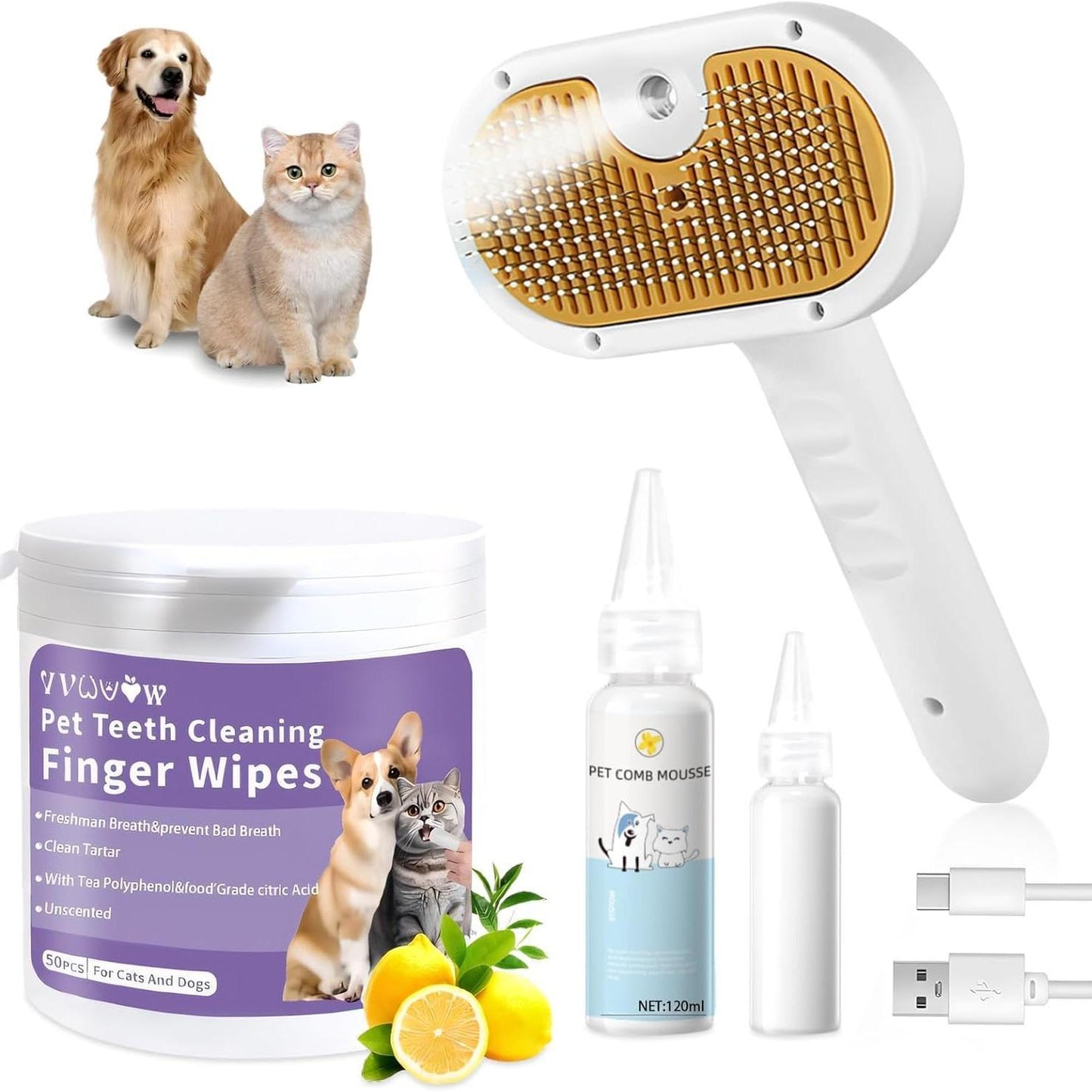 3‑in‑1 Pet Steam Brush with Waterless Shampoo