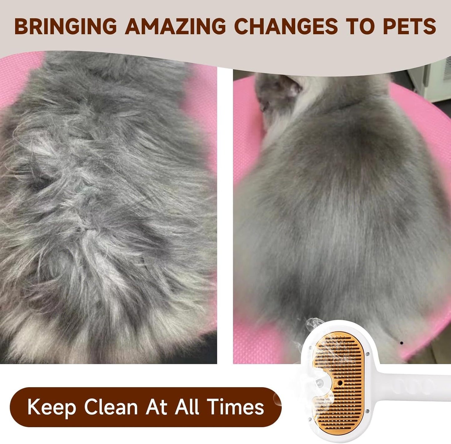 3‑in‑1 Pet Steam Brush with Waterless Shampoo