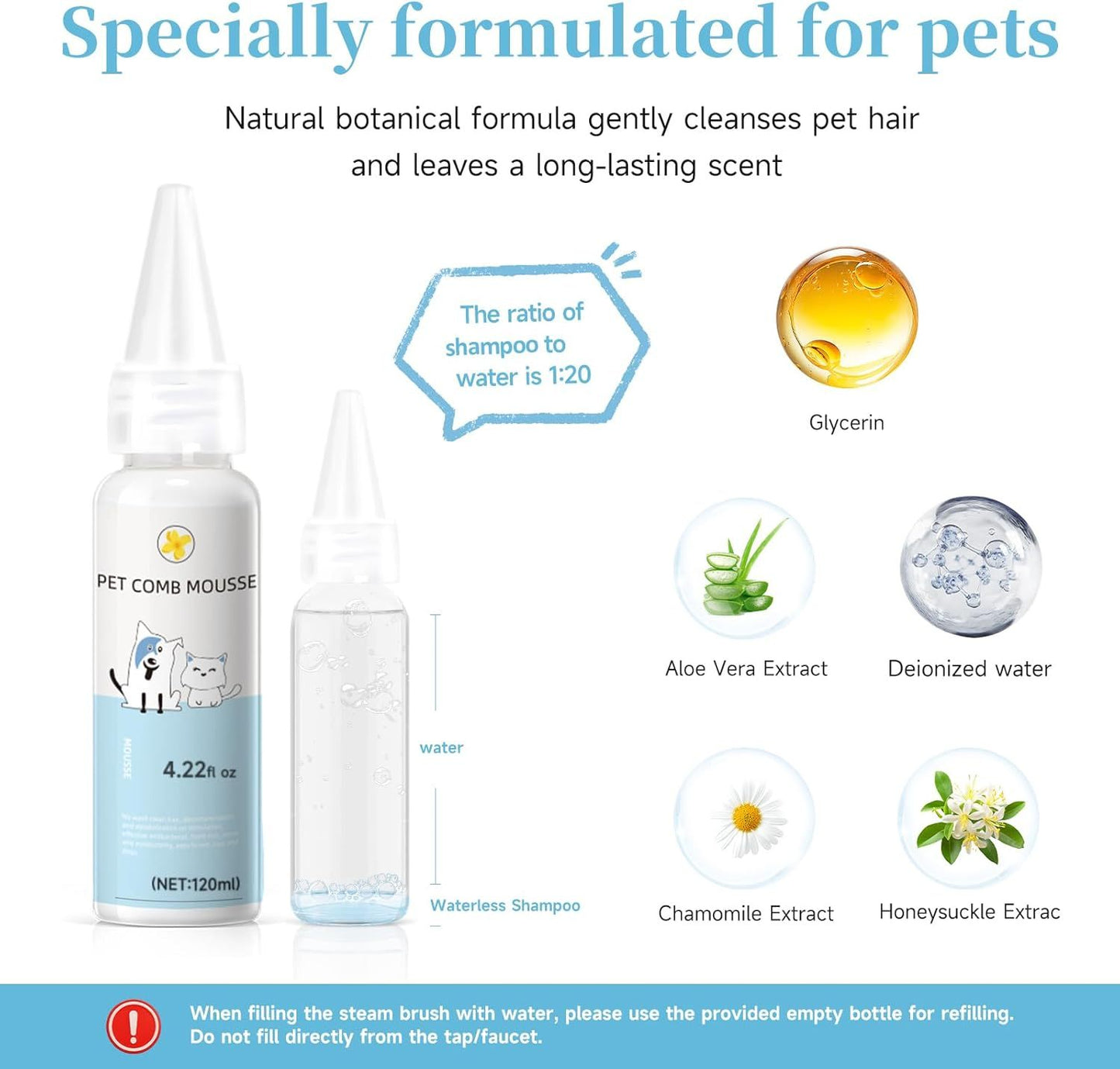 3‑in‑1 Pet Steam Brush with Waterless Shampoo