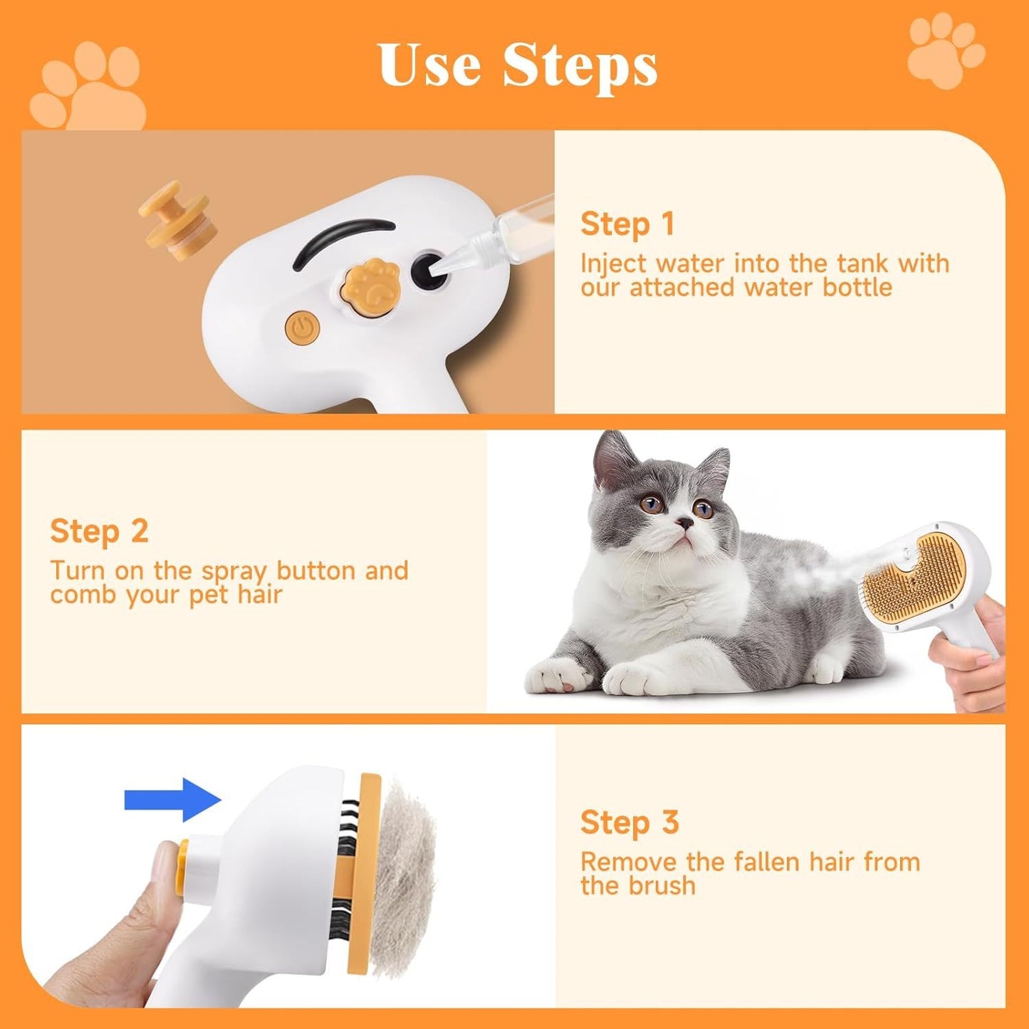 3‑in‑1 Pet Steam Brush with Waterless Shampoo