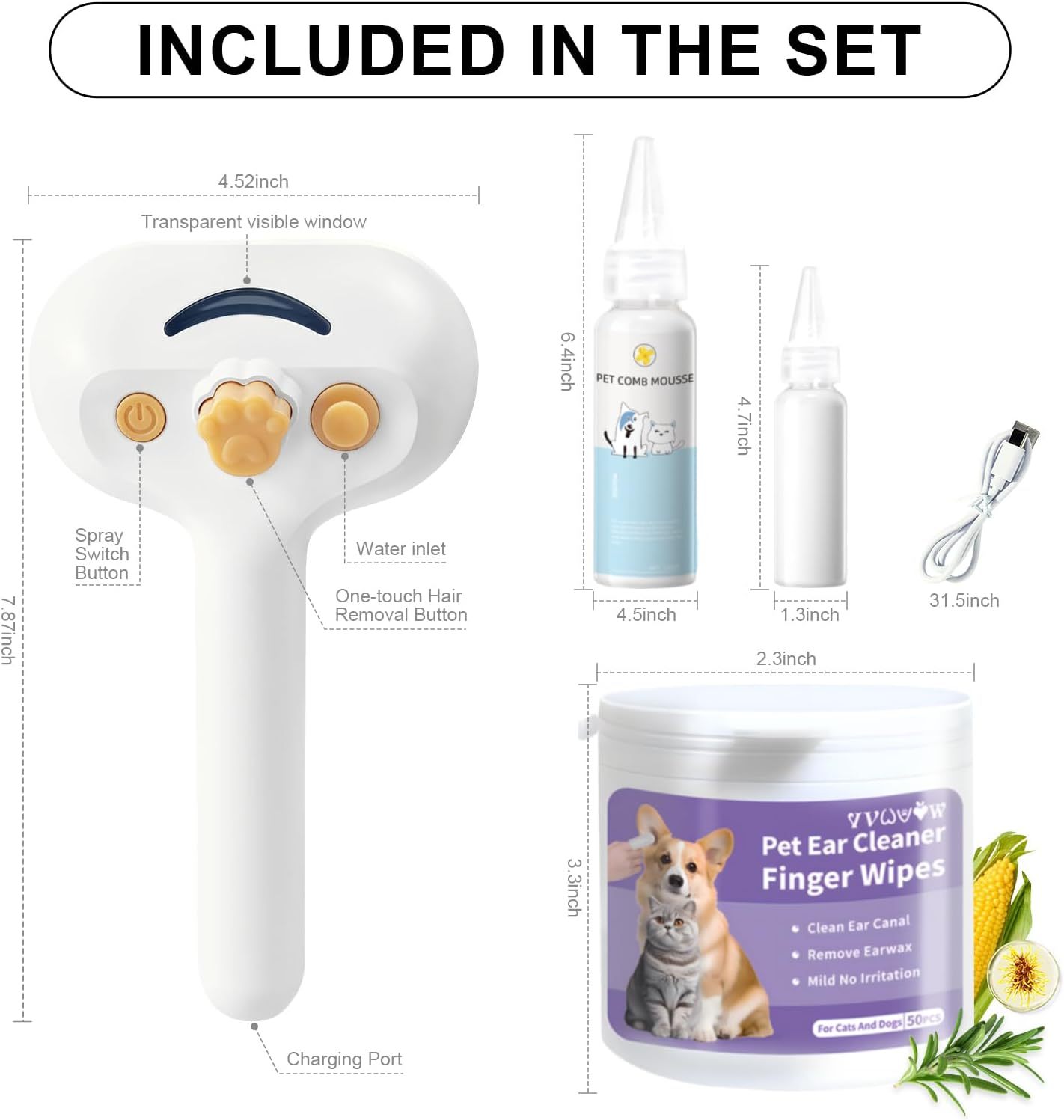 3‑in‑1 Pet Steam Brush with Waterless Shampoo