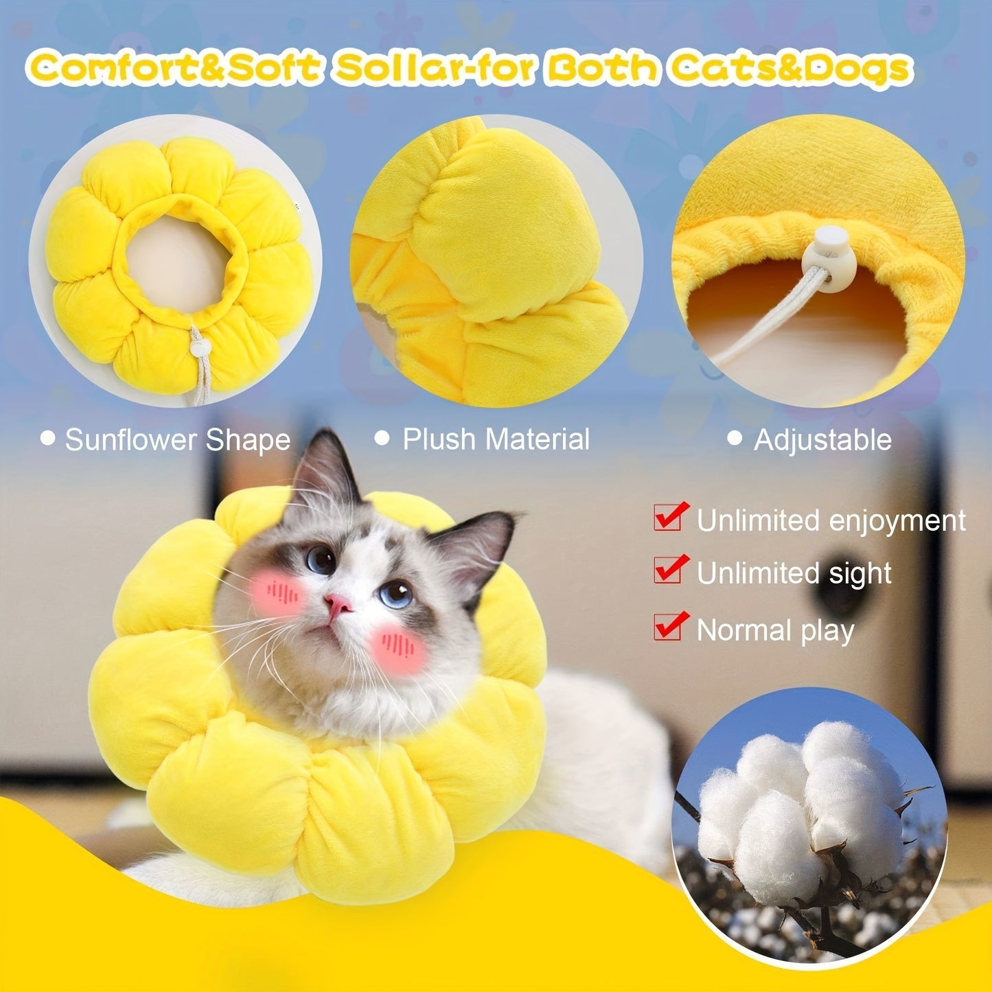 Cute Sunflower Recovery Collar for Cats & Small Dogs