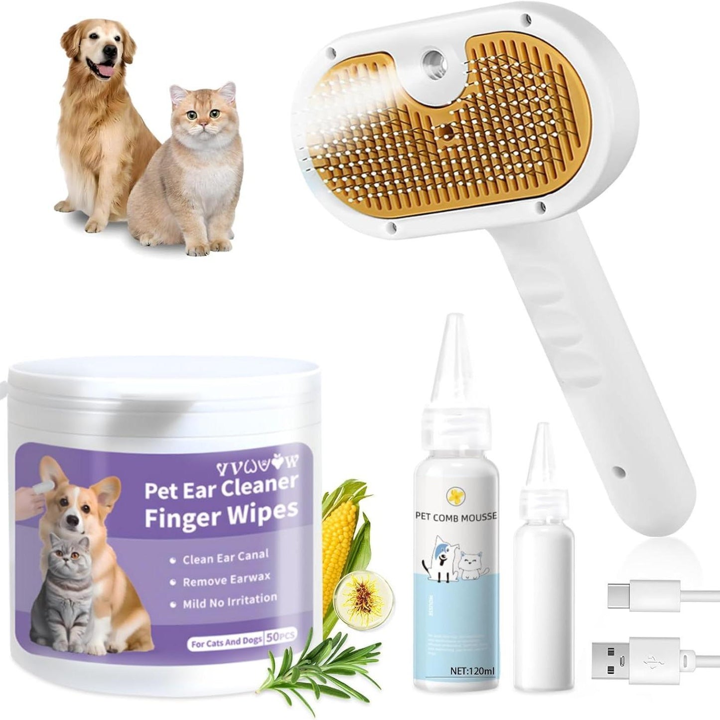 3‑in‑1 Pet Steam Brush with Waterless Shampoo