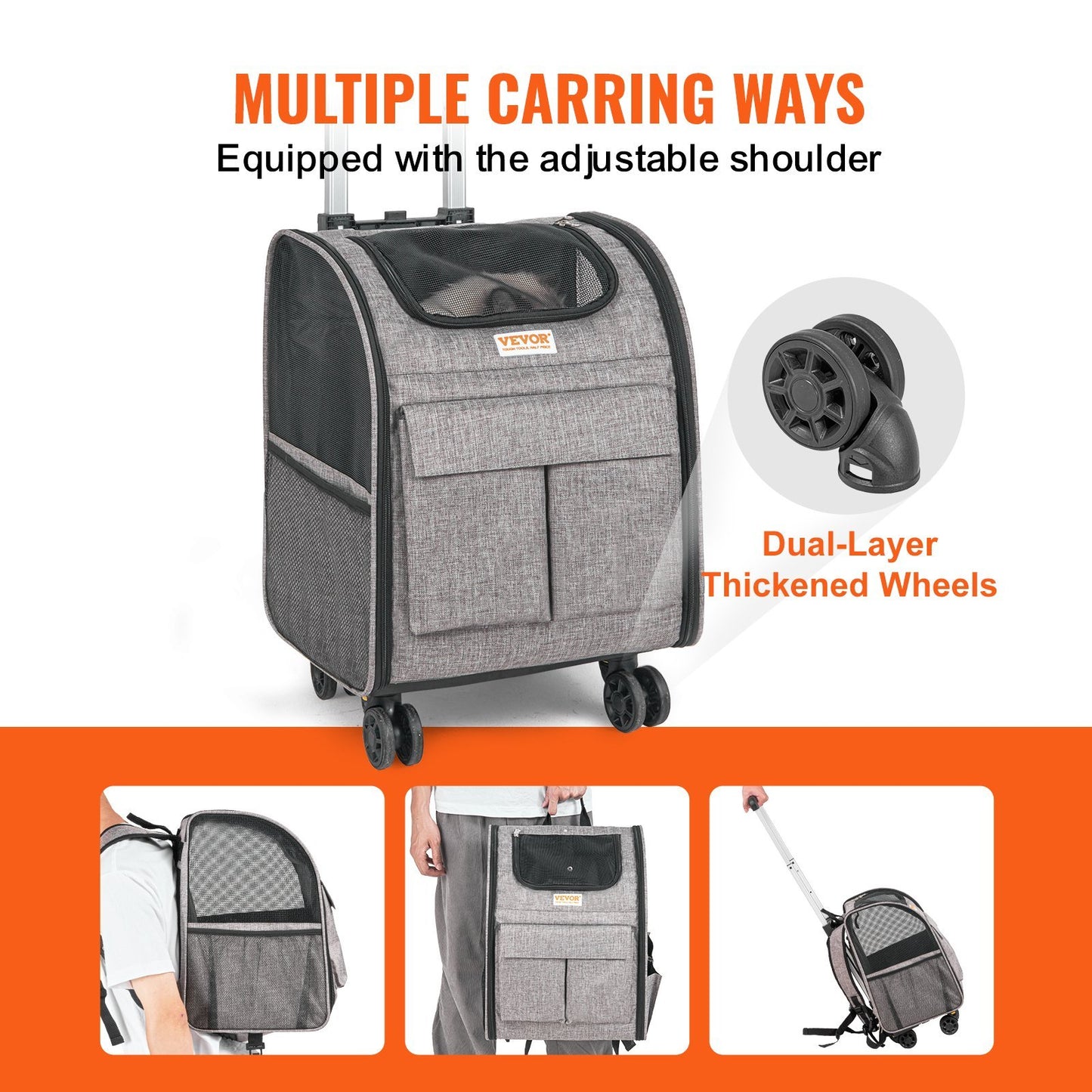 Rolling Pet Carrier Backpack with Wheels